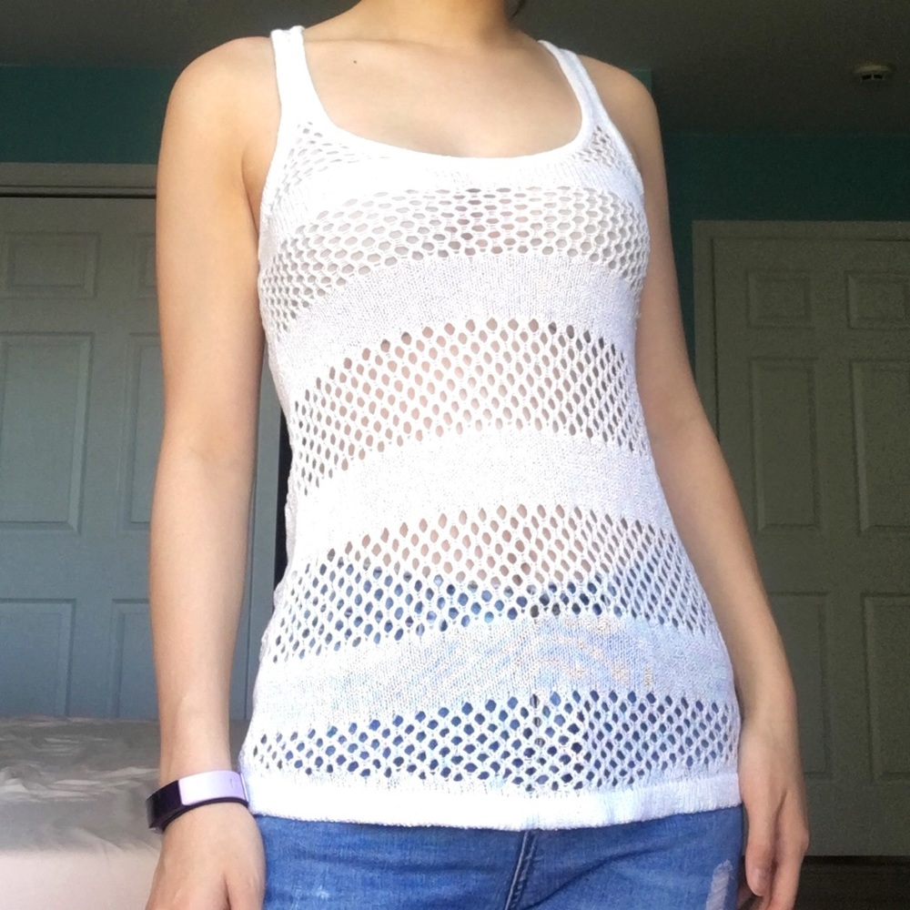 Sheet Mesh Striped Racerback Tank Wet Seal